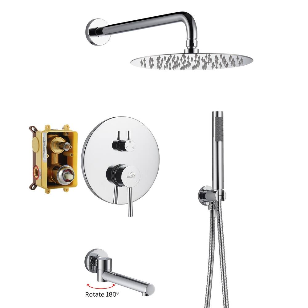 1-Spray Pattern 10-inch Round Wall Mount Shower System with Tub Faucet