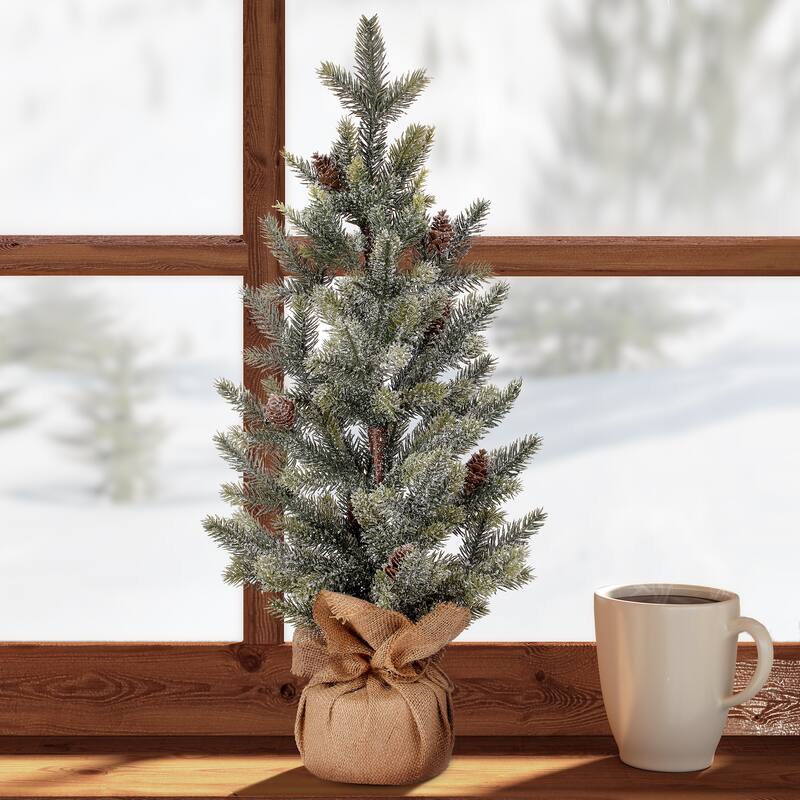 24" Faux Snow Frost Pine Tree In Burlap