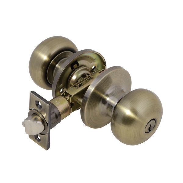 Design House 727263 Canton Single Cylinder Keyed Entry Door Knob Set With Round Rose with Universal Latch - Antique Brass