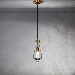 CraftHome Single 5.13" Wide Cord Hung Farmhouse Glass Pendant Rustic Kitchen Hanging Lamp With Clear Teardrop Shade