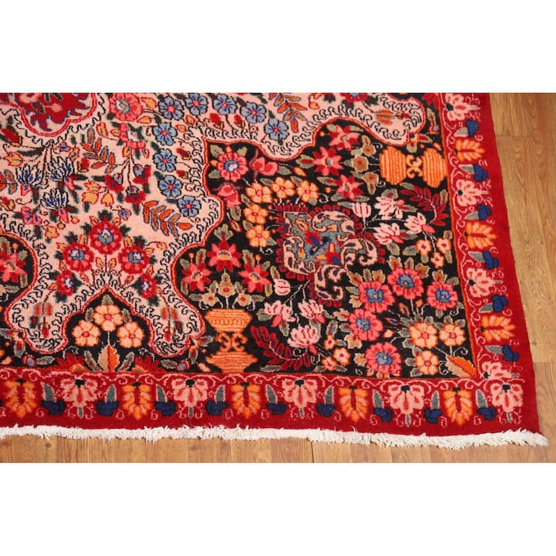 Red Medallion Kerman Persian Vintage Area Rug Handmade Wool Carpet - 9'2"x 12'8"