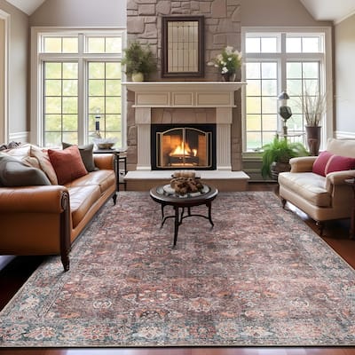 World Rug Gallery Transitional Bordered Vintage Machine Washable Non Slip Area Rug