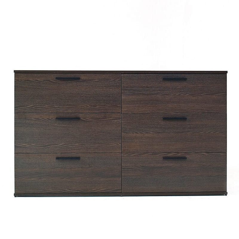Moru Dresser, 63 Inch, 6 Drawers, Brown Wood Grain Finished Details