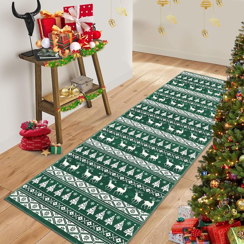 Snowflake Christmas Holiday Decorative Area Rug, for Bedroom Living Room, Green - 2*6ft