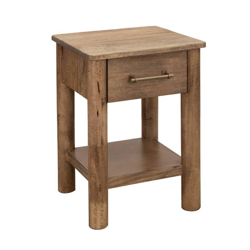 Olum 25 Inch Side End Table, 1 Drawer, Lower Shelf, Square Top, Wood, Brown