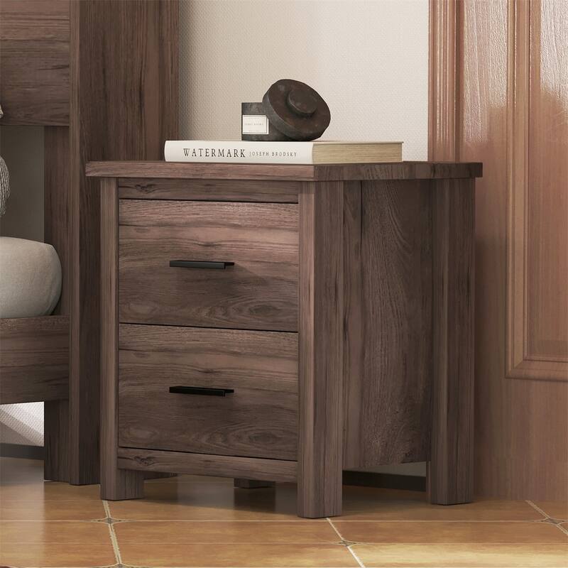 Wooden Nightstand with two Drawer, Large Storage Space
