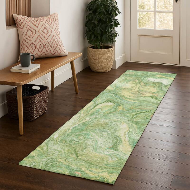 Premium Washable Super Soft Modern Contemporary Mayfield Rug - Green - 2'3" x 7'6"