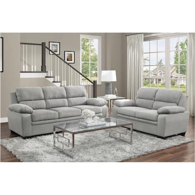 Marjy Gray Textured Fabric Living Room Set