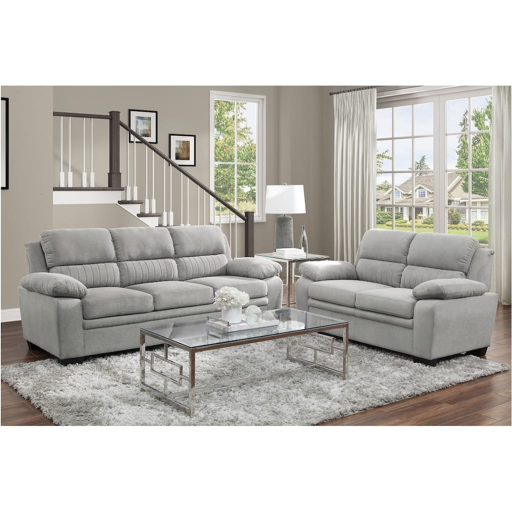 Marjy Gray Textured Fabric Living Room Set