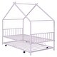 preview thumbnail 66 of 82, Twin/Full Size Metal House Bed with Twin Size Trundle, Playhouse Bed Montessori Bed House Platform Bed with Roof Frame for Kids