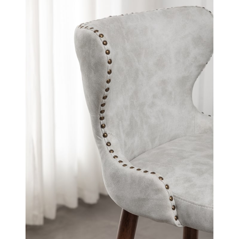 Roundhill Furniture Nevis Mid-century Modern Faux Leather Tufted Nailhead Trim Barstool Set of 2
