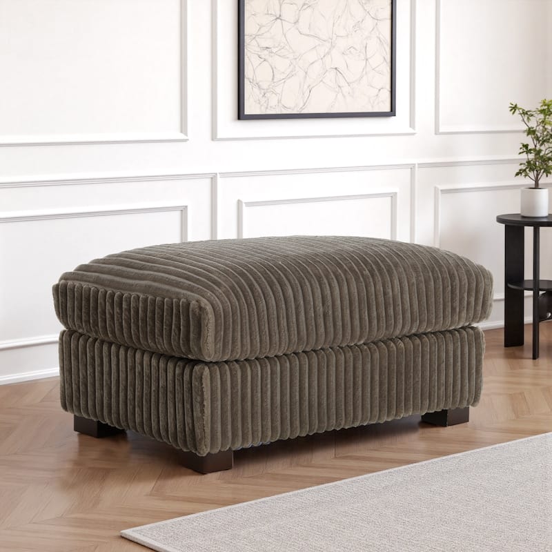 40" W Oversized Rectangle Plush Corduroy Ottoman - Light Brown