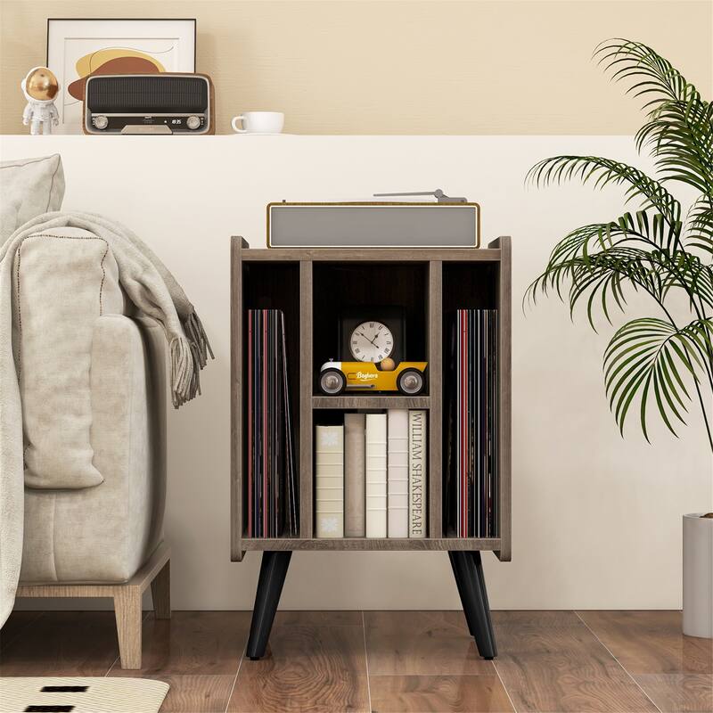 Gymax Record Player Stand w/ 4 Storage Compartments Supporting Legs
