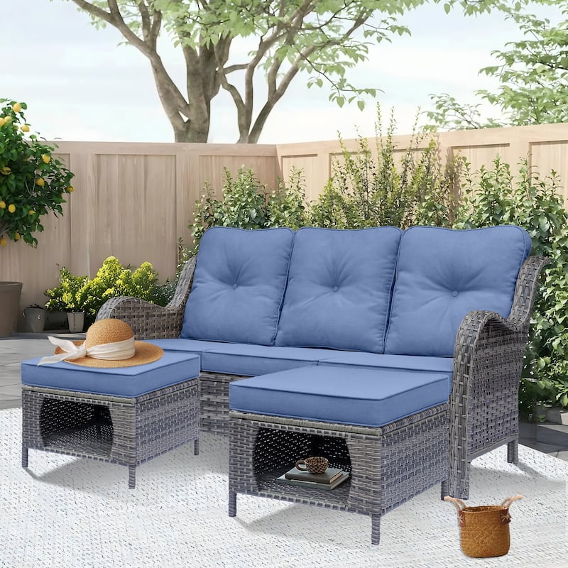 Outdoor Patio Furniture Set-Wicker Patio Conversation Swivel Chair Set