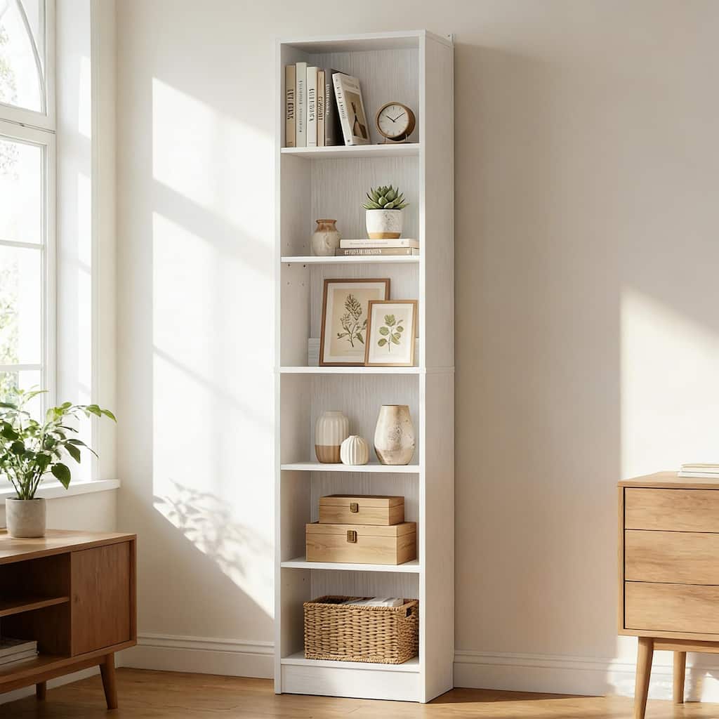 80"H Tall 6-Tier Bookcase With 2 Adjustable Shelves，Modern Open Storage Shelf for Home Office and Bedroom
