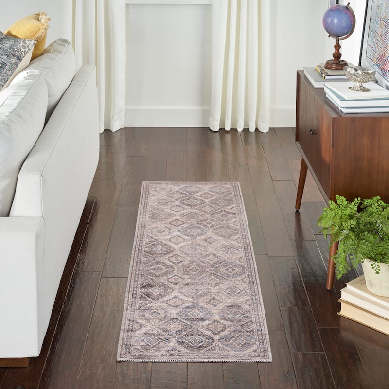 New Concept Washables Machine Washable Flatwoven Boho Medallion Area Rug - 2' x 6' - Ivory/Latte - Rectangle