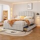 preview thumbnail 2 of 18, Upholstered Bed with 4 Storage Drawers,Wood Slat Support