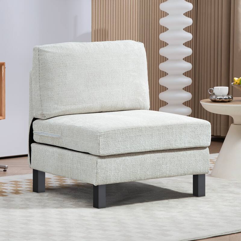 Modular Sofa Middle Module with Chenille Fabric and Thick Cushions for Custom Sofa Configurations - 30.3" W x 30.7" D x 34.6" H - White