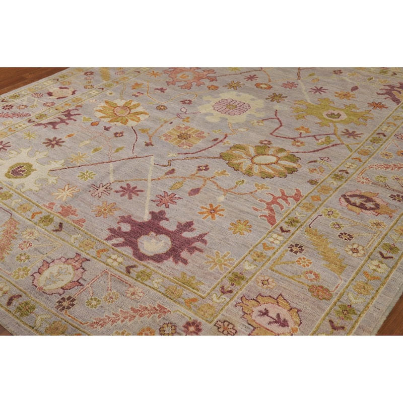 Hand Knotted Oriental 100% Wool Carpet Transitional All-Over Purples Oushak Area Rug - 9' 6'' X 8' 3''