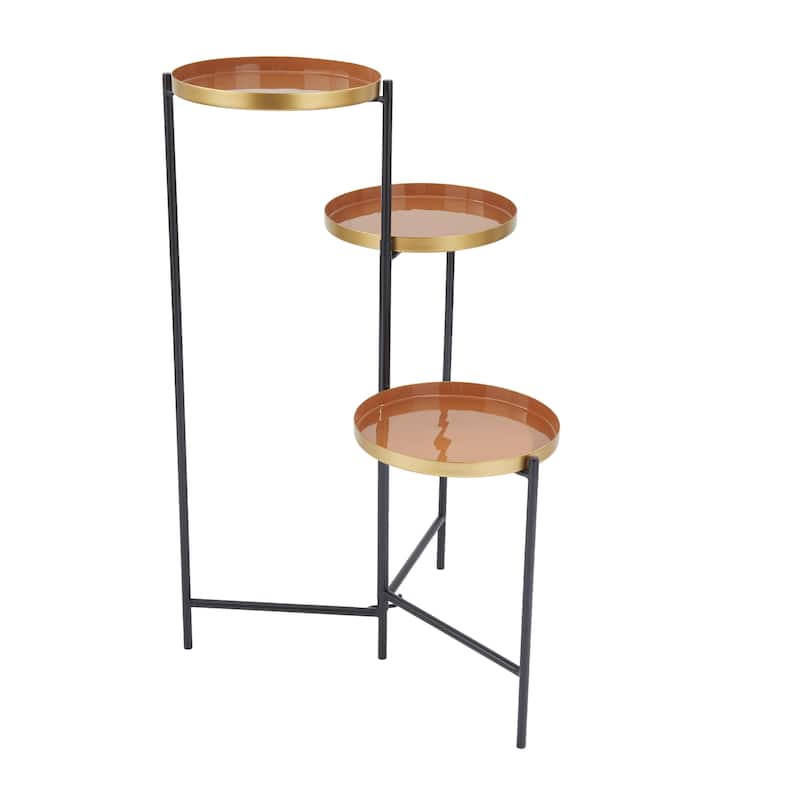 Metal Foldable 3 Tier Indoor Plantstand with Enameled Interior - Orange - Roche River Decor