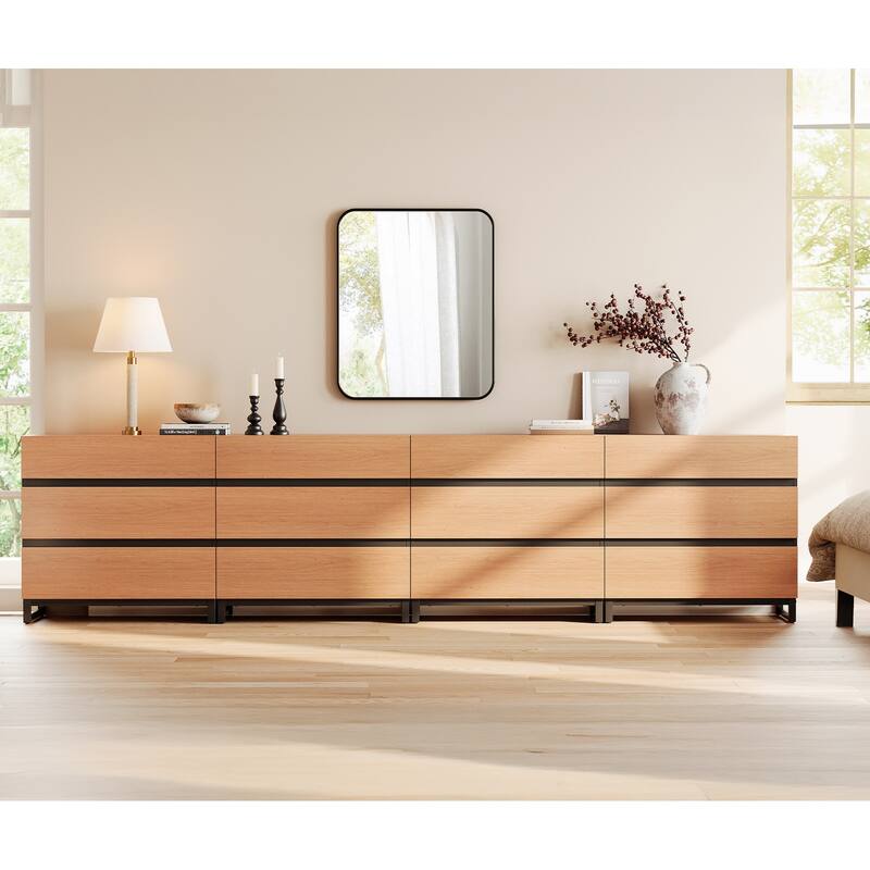 WAMPAT Modern TV Stand with Drawers and Metal Base