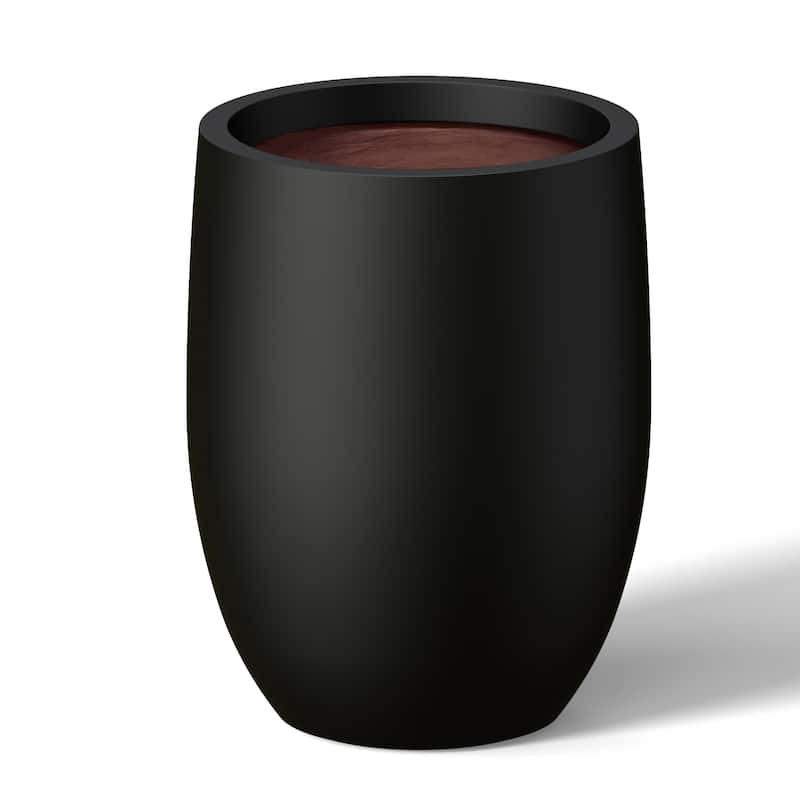 Concrete Round Planter Flower Pot with Drainage Holes - Charcoal Black(Enhanced Interior) - 12.5 x 16.5 in