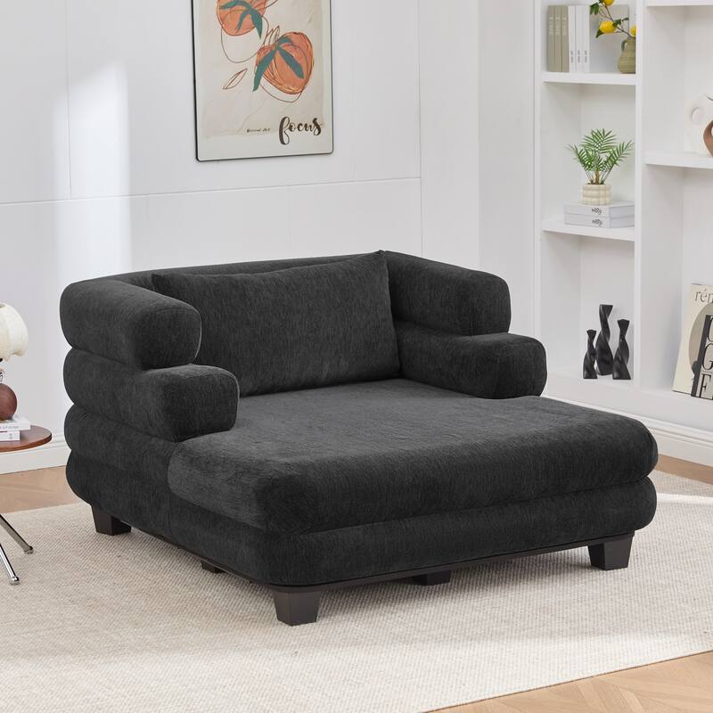 Roomfitters Oversized Modern Chaise Lounge Sofa Bed with Layered Armrests, Chenille Fabric