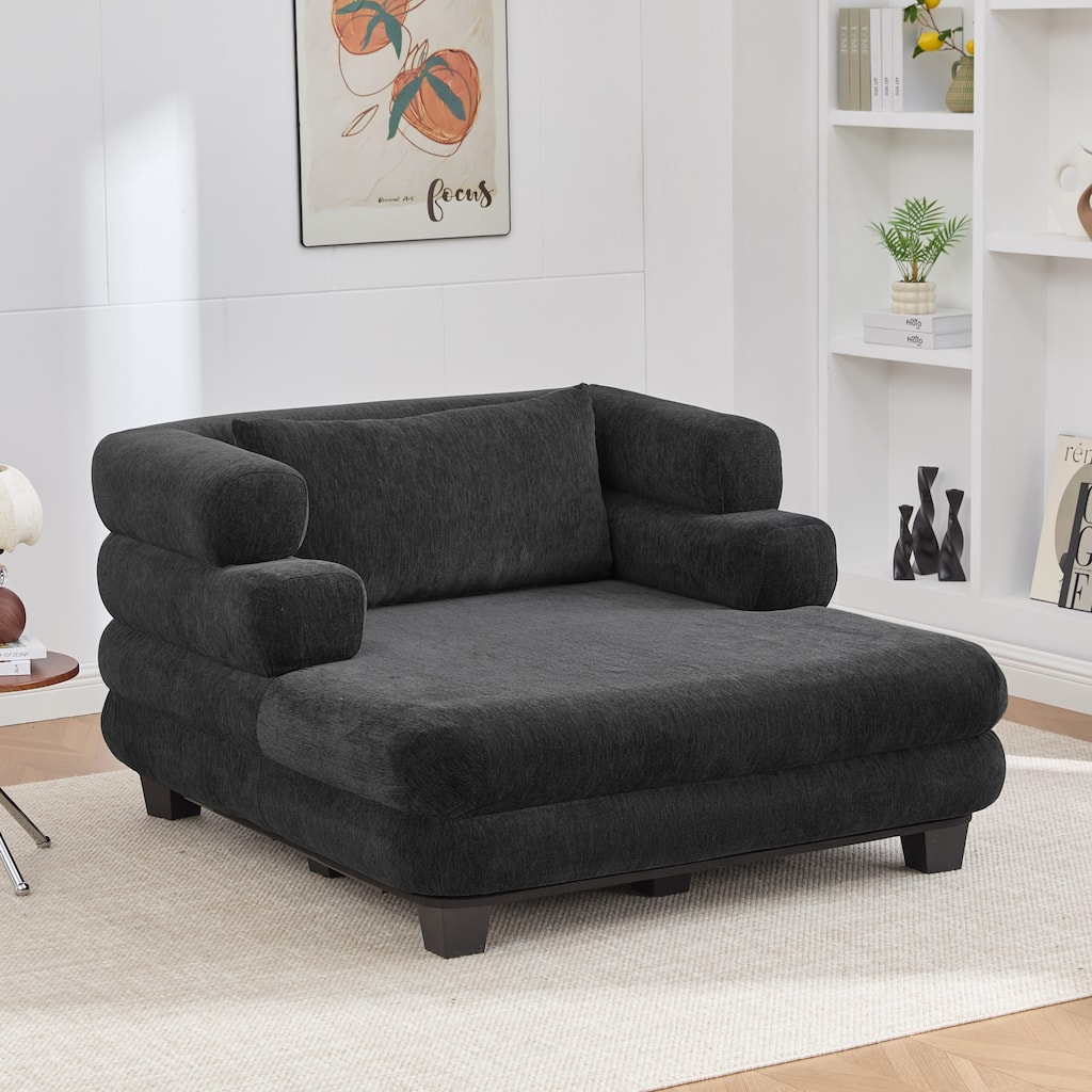 Roomfitters Oversized Modern Chaise Lounge Sofa Bed with Layered Armrests, Chenille Fabric