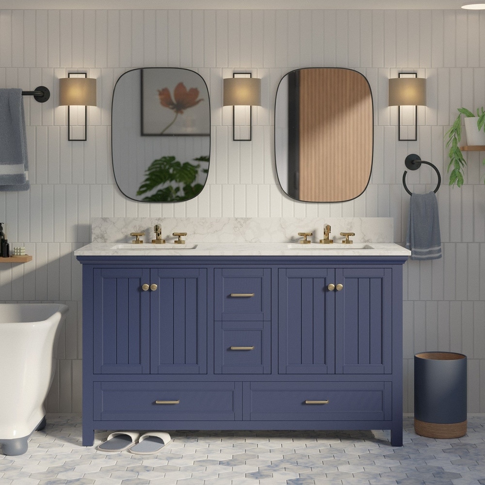 KitchenBathCollection Paige 60" Double Bathroom Vanity with Carrara Marble Top