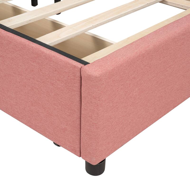 Upholstered Platform Bed with Brick Pattern Heardboard & 4 Drawers