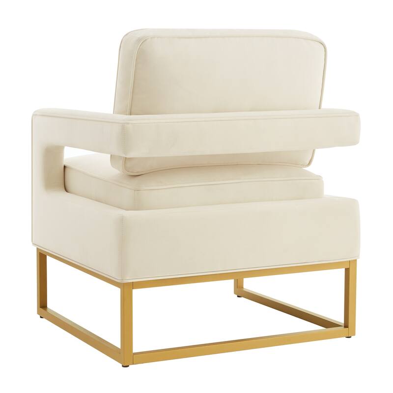 Luxurious Square Armrests Desk Chair Cream Upholstered Armchair, Velvet Office Chair Dressing Chair with Metal Frame