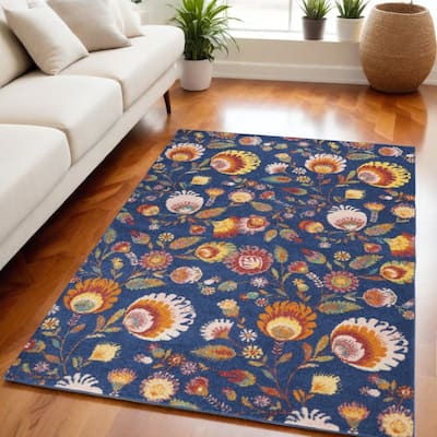 Power Loomed Floral Traditional Low Pile Area Rug - 87' X '63' X '0.25