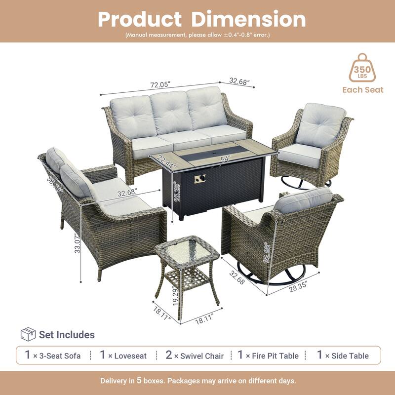 OVIOS 6-piece Patio Wicker Swivel Rocking Chair Set With Fire Pit
