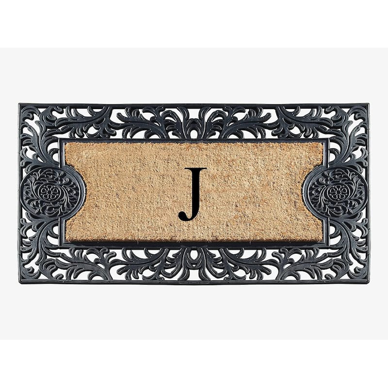 A1HC Floral Border Rubber and Coir Large Outdoor Durable Monogrammed Doormat, Black - 23" X 38"