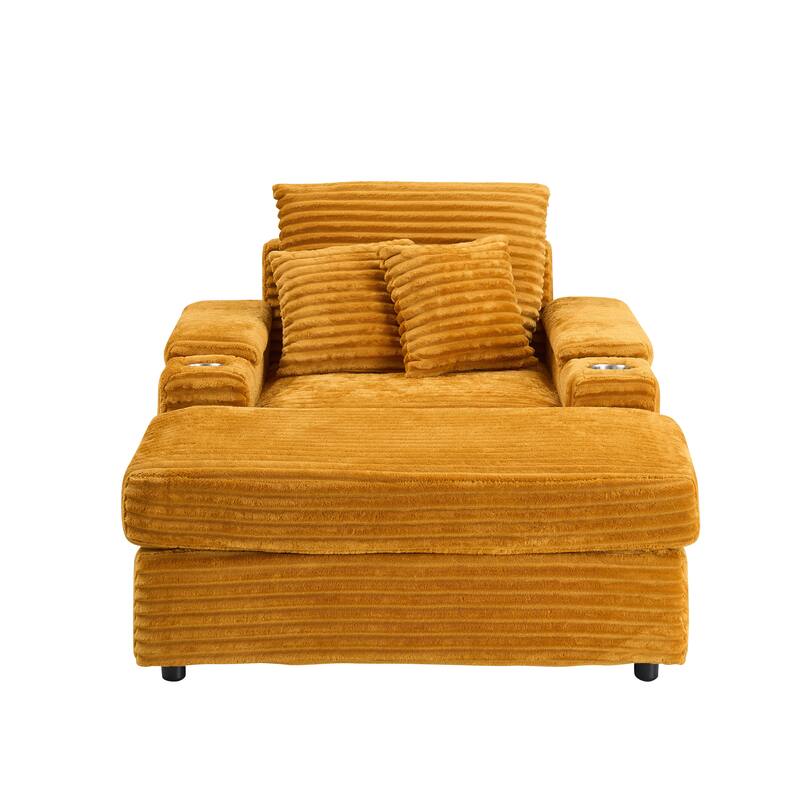 57 Inch Corduroy Single Sofa with Ottoman Sleeper Sofa Lounge Sofa