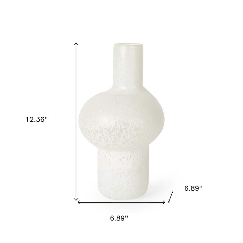 12" White Mottled Handblown Glass Table Vase - 6.89