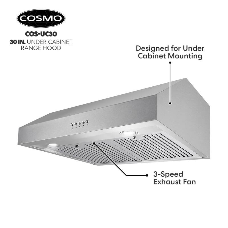 Cosmo 30 in. Ducted Under Range Hood with 380 CFM, 3 Fan Speeds