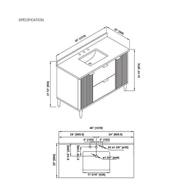 dimension image slide 12 of 13, Gabi Bathroom Vanity with White Engineered Stone Top