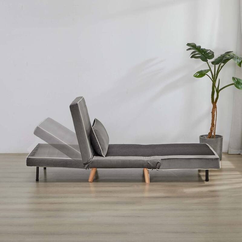 CANON Modern Velvet Foldable Sofa Bed with Piping Design - 3-Position Adjustable Backrest