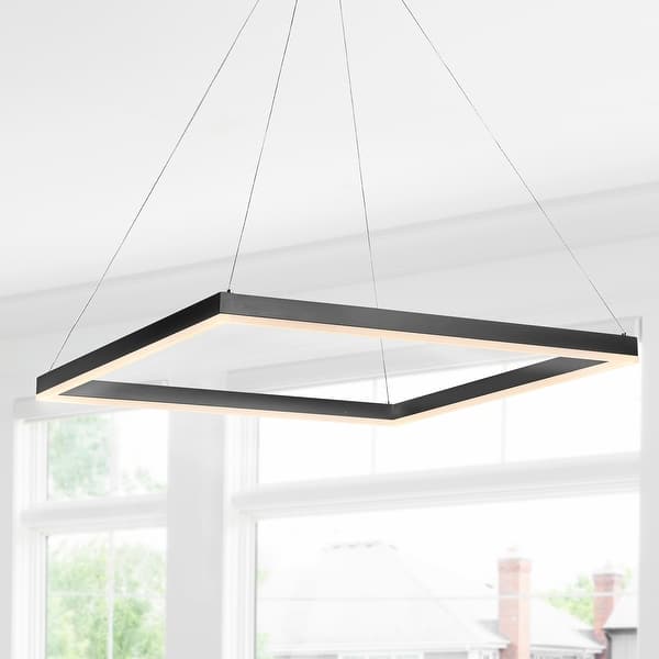 slide 2 of 21, Nero Square Contemporary Modern Metal Integrated LED Chandelier, Black by JONATHAN Y 23.63"