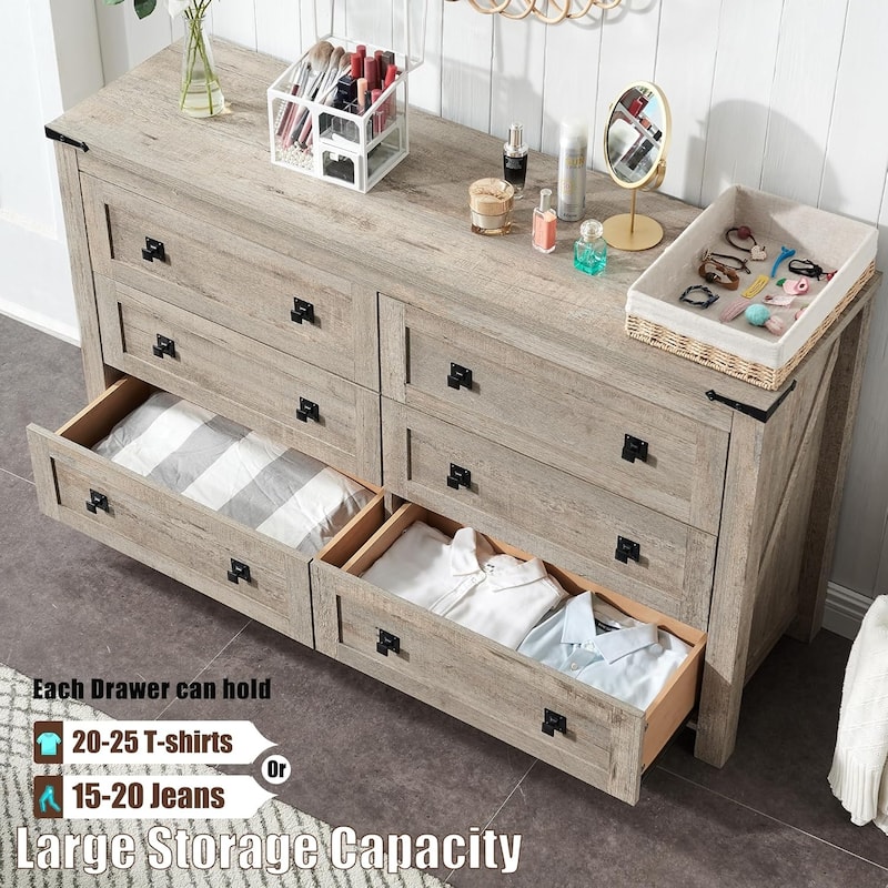 Wood 6 Drawers Dresser, Rustic Chest of Drawers for Bedroom