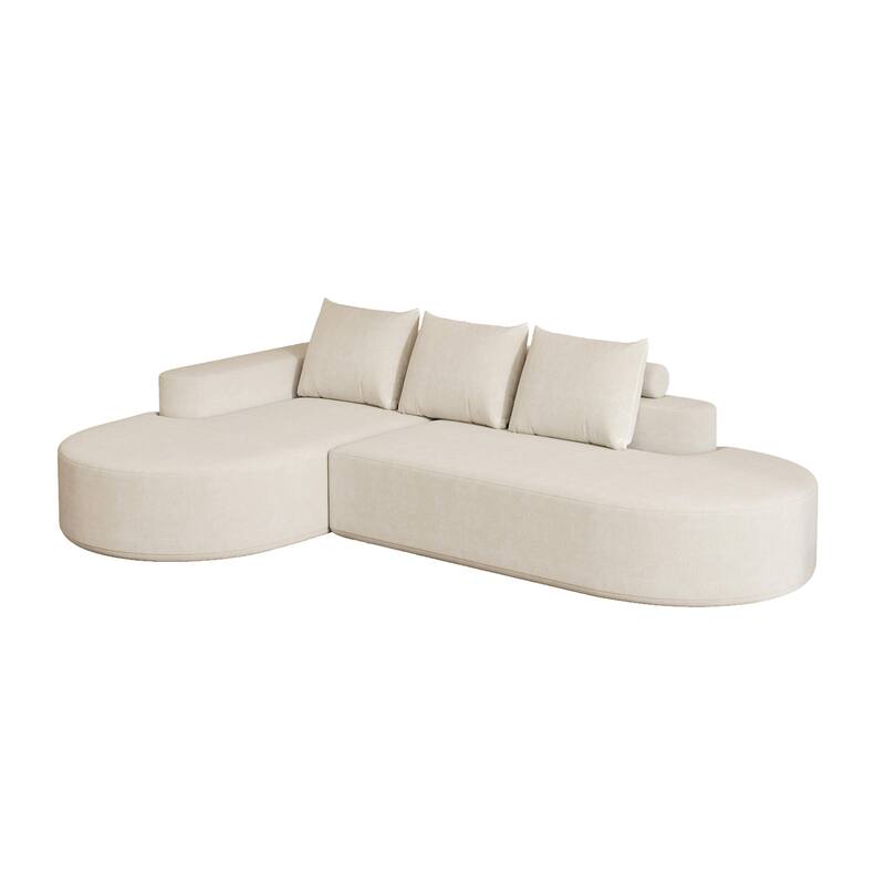 L Shaped Modular Curved Sectional Sofa, Chenille Upholstered 3 Seat Sofa, Corner Sofa with 3 Pillows for Living Room, Bedroom