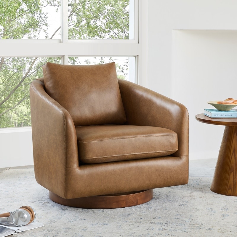Spruce & Spring Classic Swivel Club Accent Chair with Back Cushion & Solid Wood Frame