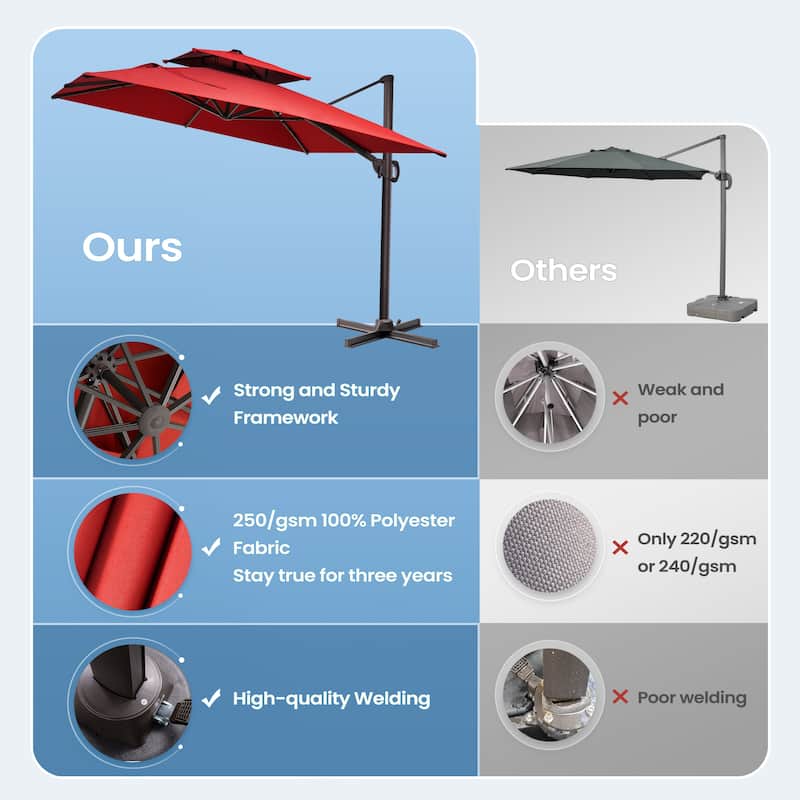 11 x 9 ft Patio Cantilever Offset Umbrella with Base Stand