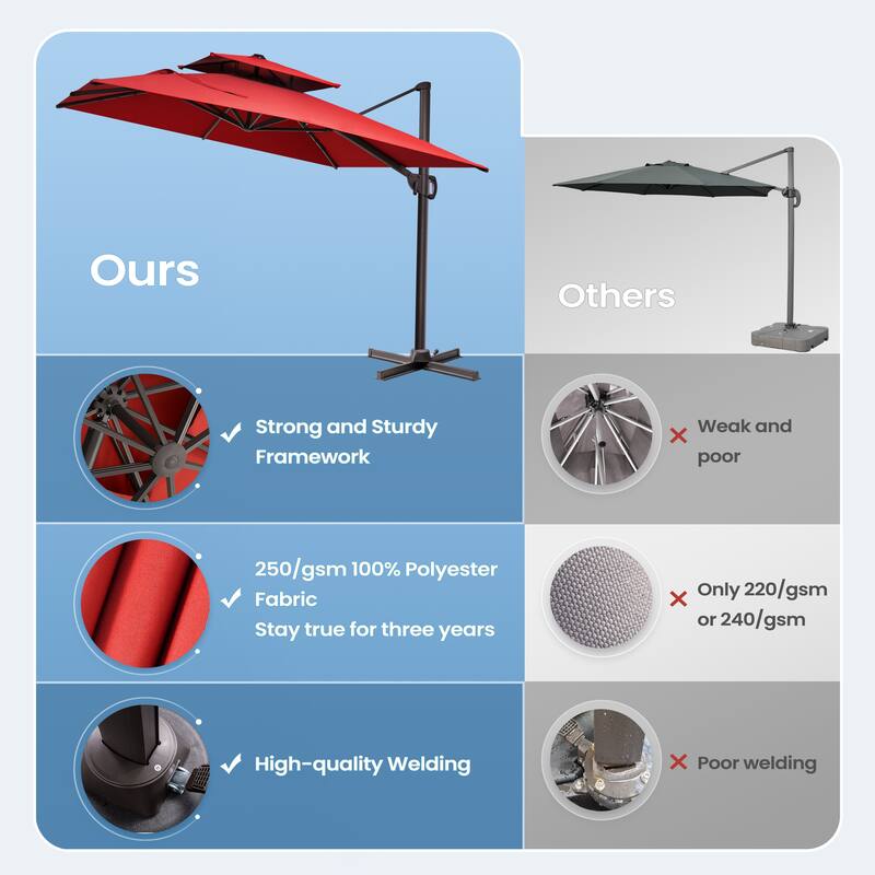 11 x 9 ft Outdoor Rectangular Patio Offset Cantilever Umbrella with 360-degree Rotation and 6 Shade Angles