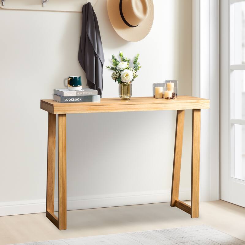 Narrow Solid Pine Wood Entryway Console Table for Small Space Living Room Furniture Decor
