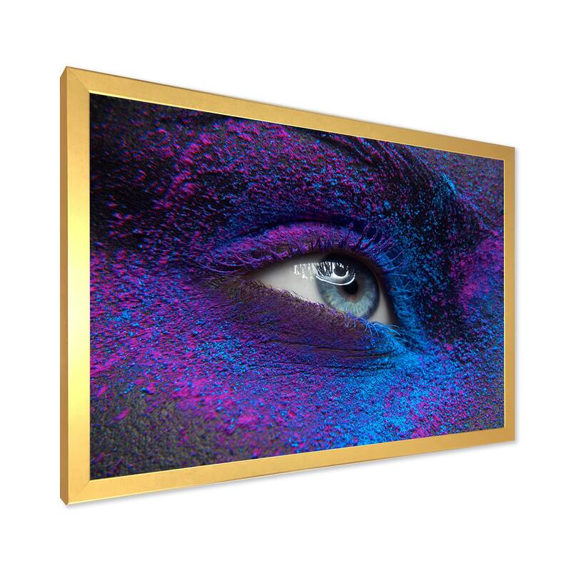 Designart "Female Eye With Dry Paint Dust Pigment on Face" Modern Framed Art Print