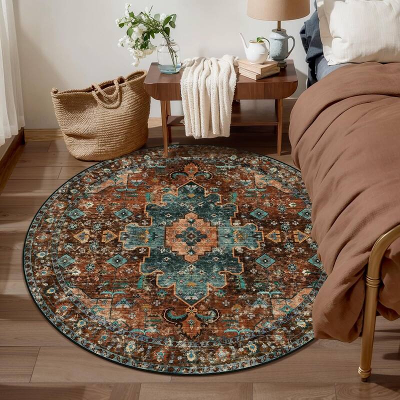 Washable Vintage Area Rug, Boho Rug, Ultra Soft Rugs for Entryway