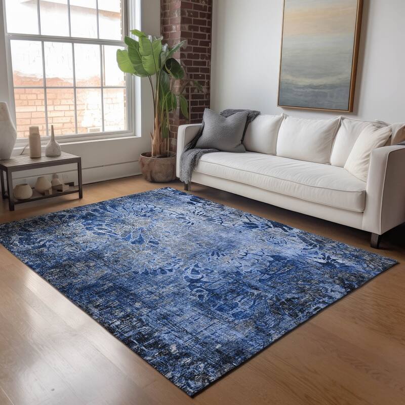 Machine Washable Indoor/ Outdoor Modern Floral Chantille Rug