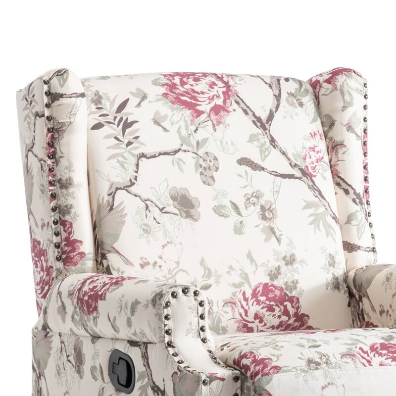Patterned Linen Swivel Manual Push-Back Recliner Chair